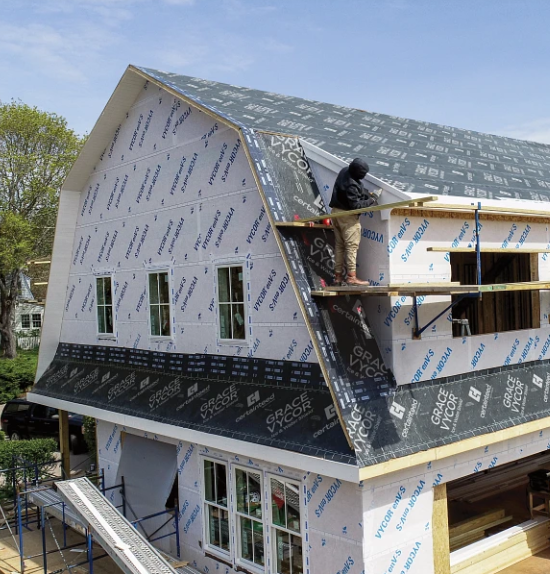 New build home with Grace Vycor Ice & Water Shield underlayment covering the roof